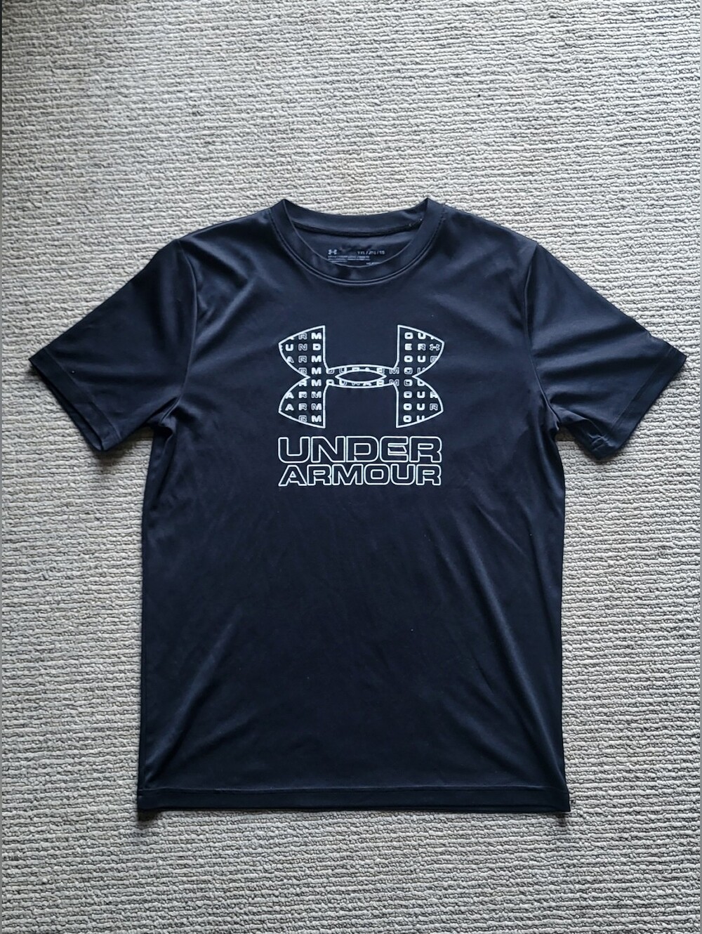 Under Armour Boys Black Short Sleeve Logo Tee with White Accent - XL